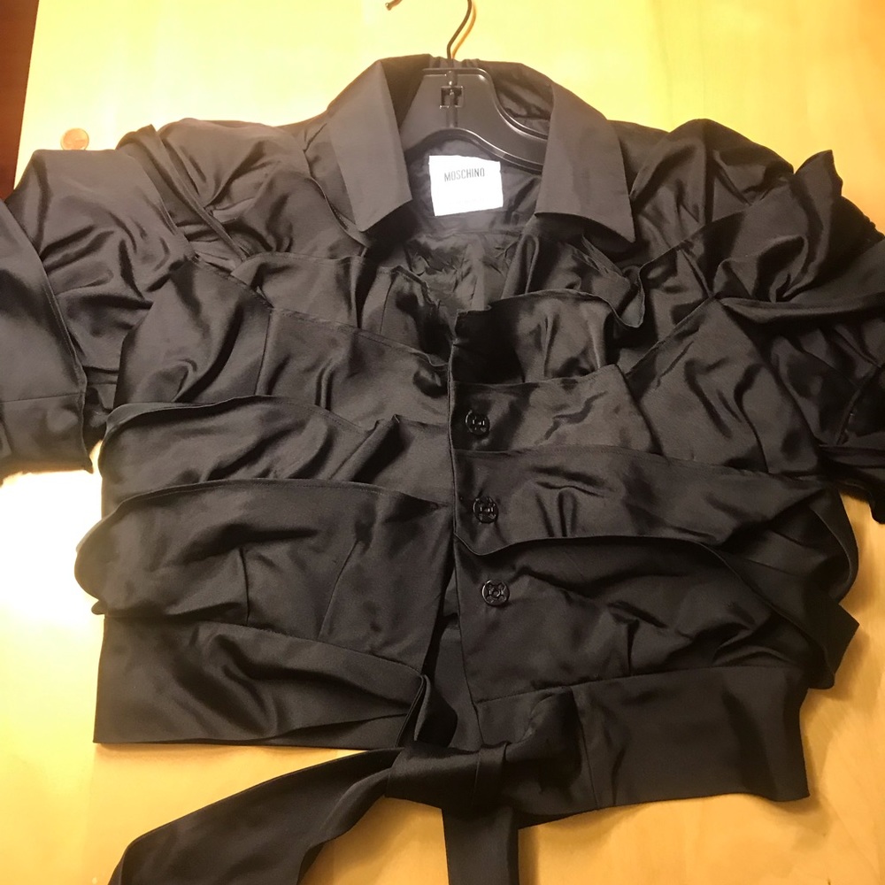 VINTAGE RARE MOSCHINO BLACK SILK CROPPED JACKET